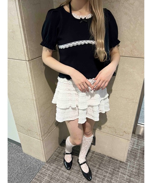 PHILLY(フィリー)の「【PHILLY】レースパイピングリブトップス(Tシャツ/カットソー・レディース・アイボリー/ブラック/ピンク・FREE)」の13枚目の写真