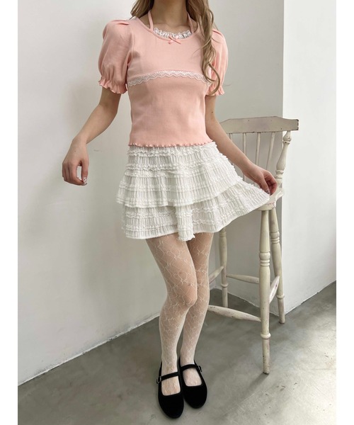 PHILLY(フィリー)の「【PHILLY】レースパイピングリブトップス(Tシャツ/カットソー・レディース・アイボリー/ブラック/ピンク・FREE)」の18枚目の写真