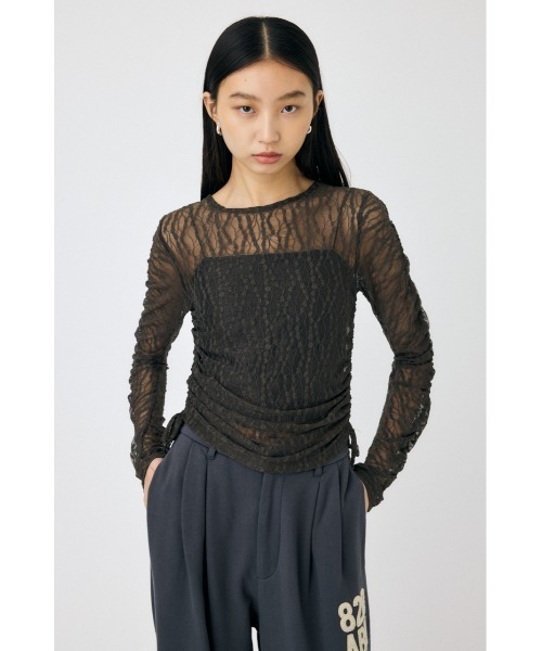 MOUSSY(マウジー)の「SHIRRING LACE トップス(Tシャツ/カットソー・レディース・オフホワイト/グレー/ブラック・FREE)」の3枚目の写真