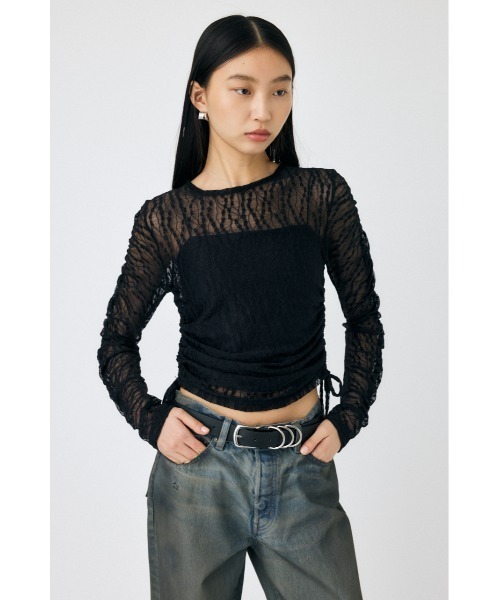 MOUSSY(マウジー)の「SHIRRING LACE トップス(Tシャツ/カットソー・レディース・オフホワイト/グレー/ブラック・FREE)」の4枚目の写真