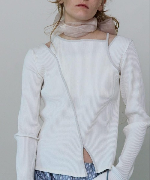 セール】Slit Shoulder Rib Tops/スリットショルダーリブ
