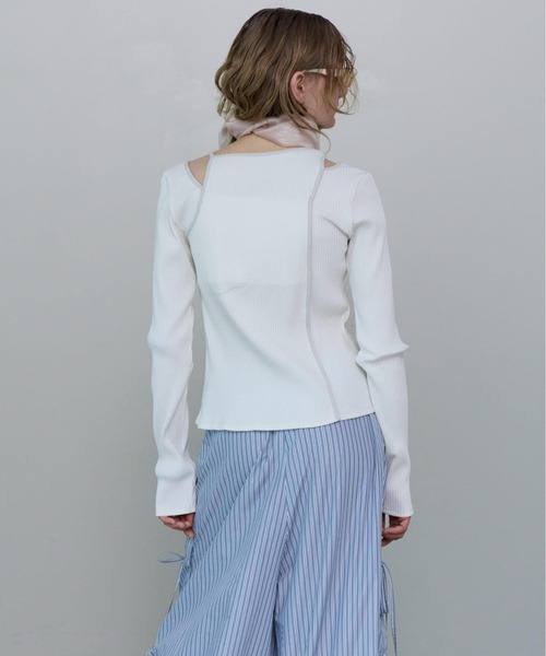 セール】Slit Shoulder Rib Tops/スリットショルダーリブ