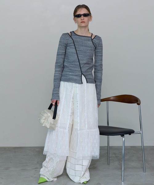 セール】Slit Shoulder Rib Tops/スリットショルダーリブ