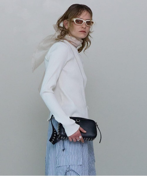 セール】Slit Shoulder Rib Tops/スリットショルダーリブ