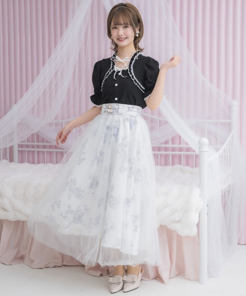 バイ素材チュールスカート ☆ repetto セール】花柄チュールスカート（スカート）｜couture BY ROJITA