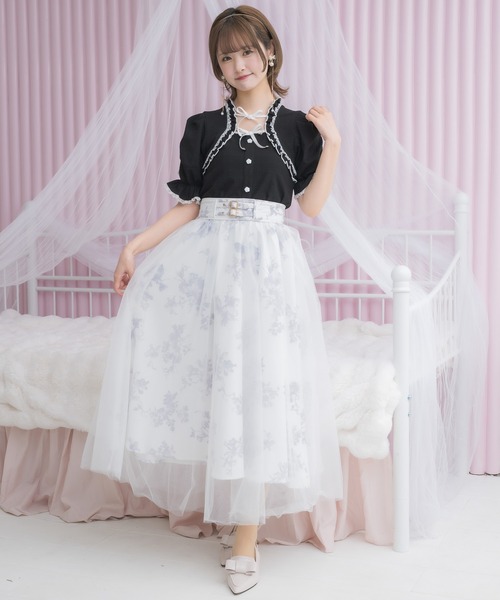 エムズグレイシー☆チュール付き花柄スカート エムズグレイシー☆チュール付き花柄スカート