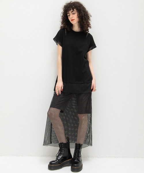 AULA AILA（アウラアイラ）の「メッシュコンビネーションチュニック（Tシャツ/カットソー・レディース・ホワイト/ブラック/レッド・0）」の2枚目の写真
