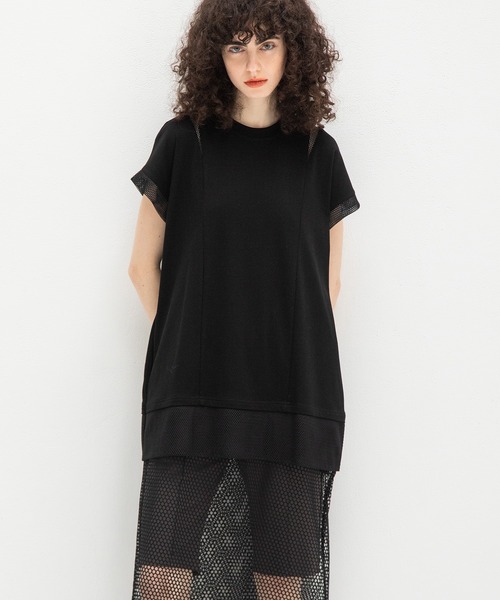 AULA AILA（アウラアイラ）の「メッシュコンビネーションチュニック（Tシャツ/カットソー・レディース・ホワイト/ブラック/レッド・0）」の6枚目の写真