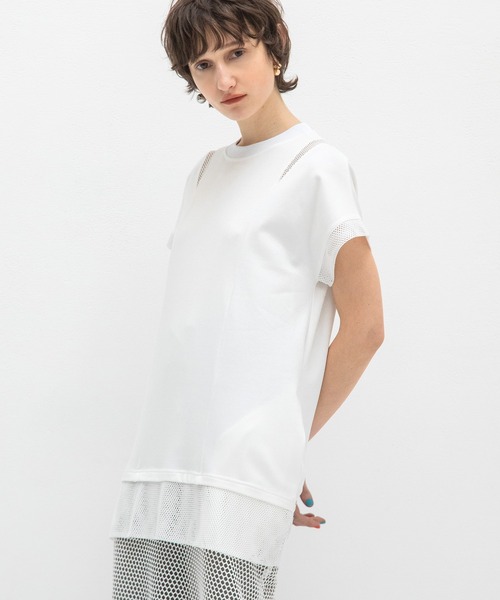 AULA AILA（アウラアイラ）の「メッシュコンビネーションチュニック（Tシャツ/カットソー・レディース・ホワイト/ブラック/レッド・0）」の13枚目の写真