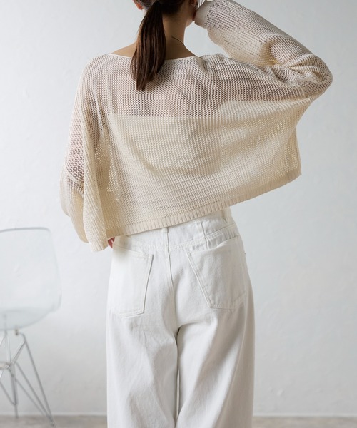 r.（アールドット）の「メッシュニット　ショートプルオーバー（ニット/セーター・レディース・ブラック/キナリ/ベージュ・FREE）」の8枚目の写真