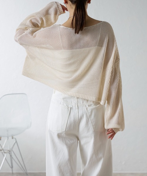 r.（アールドット）の「メッシュニット　ショートプルオーバー（ニット/セーター・レディース・ブラック/キナリ/ベージュ・FREE）」の9枚目の写真