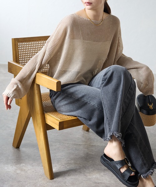 r.（アールドット）の「メッシュニット　ショートプルオーバー（ニット/セーター・レディース・ブラック/キナリ/ベージュ・FREE）」の15枚目の写真