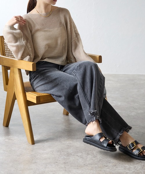 r.（アールドット）の「メッシュニット　ショートプルオーバー（ニット/セーター・レディース・ブラック/キナリ/ベージュ・FREE）」の16枚目の写真