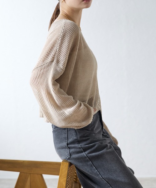 r.（アールドット）の「メッシュニット　ショートプルオーバー（ニット/セーター・レディース・ブラック/キナリ/ベージュ・FREE）」の17枚目の写真