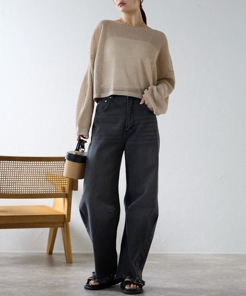 r.（アールドット）の「メッシュニット　ショートプルオーバー（ニット/セーター・レディース・ブラック/キナリ/ベージュ・FREE）」の21枚目の写真