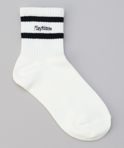 coen（コーエン）の「ライン×ロゴ刺繍 クルーソックス（ソックス/靴下・レディース・ネイビー/コバルトブルー/ケリーグリーン/ピンク・FREE）」の3枚目の写真