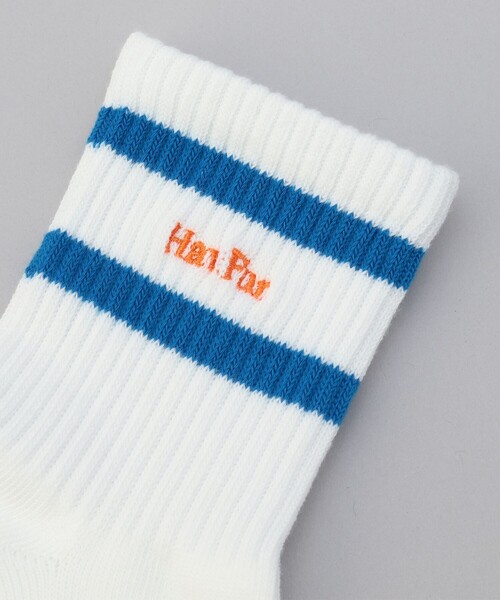 coen（コーエン）の「ライン×ロゴ刺繍 クルーソックス（ソックス/靴下・レディース・ネイビー/コバルトブルー/ケリーグリーン/ピンク・FREE）」の5枚目の写真