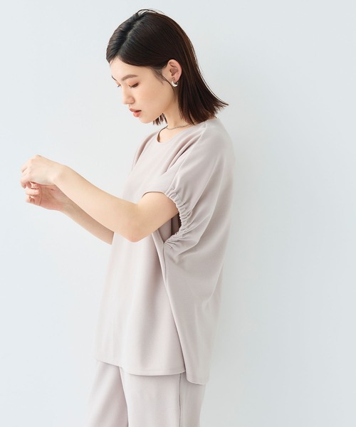 CROSS FUNCTION(クロスファンクション)の「《シワになりにくい》【セットアップ】カットジョーゼットフレア袖ブラウス【CF/クロスファンクション】(シャツ/ブラウス・レディース・ライトグレー/ブラック・M/LL/L)」の5枚目の写真