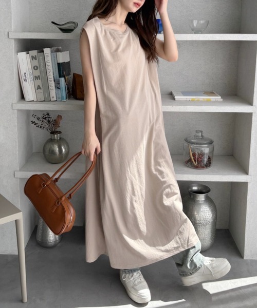 Eclat one(エクラワン)の「【Eclat one】接触冷感 タック フレンチスリーブ Aライン ワンピース(ワンピース・レディース・ブラック/グレイッシュベージュ/キャメル・FREE)」の7枚目の写真