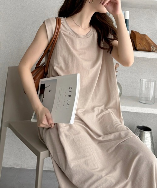Eclat one(エクラワン)の「【Eclat one】接触冷感 タック フレンチスリーブ Aライン ワンピース(ワンピース・レディース・ブラック/グレイッシュベージュ/キャメル・FREE)」の9枚目の写真