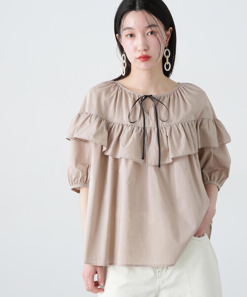 N.（N. Natural Beauty Basic）（エヌエヌナチュラルビューティーベーシック）の「ラッフルバイカラーリボンブラウス（シャツ/ブラウス・レディース・オフホワイト/ブルー/ベージュ・MEDIUM）」の16枚目の写真