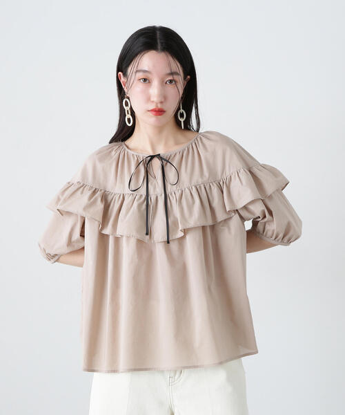 N.（N. Natural Beauty Basic）（エヌエヌナチュラルビューティーベーシック）の「ラッフルバイカラーリボンブラウス（シャツ/ブラウス・レディース・オフホワイト/ブルー/ベージュ・MEDIUM）」の17枚目の写真