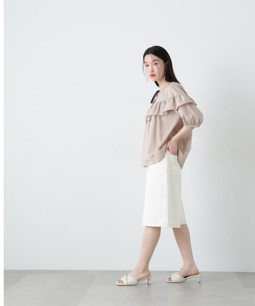 N.（N. Natural Beauty Basic）（エヌエヌナチュラルビューティーベーシック）の「ラッフルバイカラーリボンブラウス（シャツ/ブラウス・レディース・オフホワイト/ブルー/ベージュ・MEDIUM）」の20枚目の写真