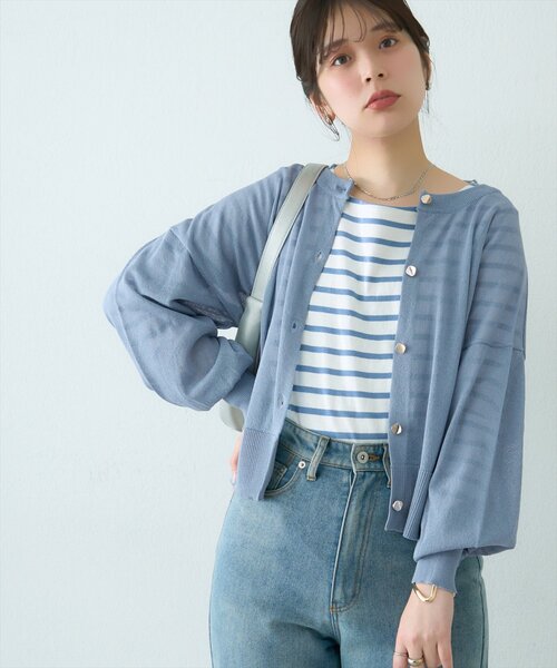 natural couture(ナチュラルクチュール)の「接触冷感金釦シアーカーデ(カーディガン/ボレロ・レディース・イエロー/レッド/ブラック/サックスブルー/グレイッシュベージュ/アイボリー・FREE)」の1枚目の写真
