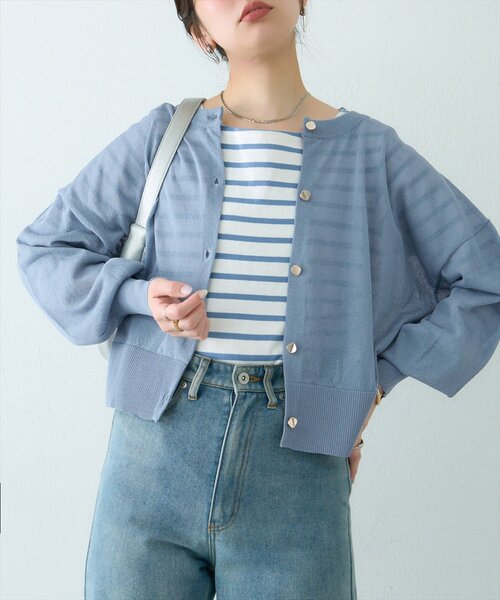 natural couture(ナチュラルクチュール)の「接触冷感金釦シアーカーデ(カーディガン/ボレロ・レディース・イエロー/レッド/ブラック/サックスブルー/グレイッシュベージュ/アイボリー・FREE)」の14枚目の写真