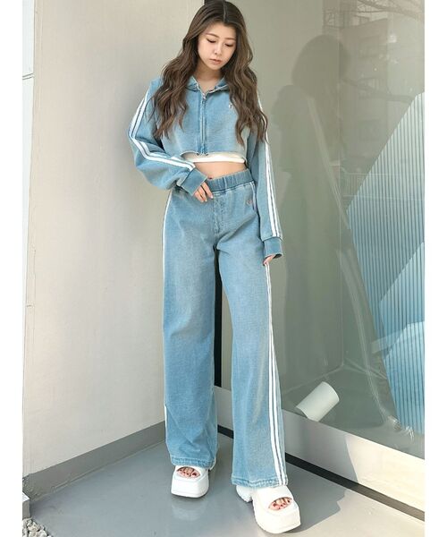 セール】GD SIDE 2ラインカットデニムワイドパンツ【SETUP着用可