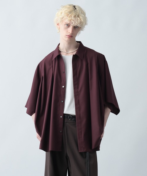 HARE（ハレ）の「【SET UP対応】YOSEポンチョプリーツシャツ(HARE)（シャツ/ブラウス・メンズ・グレー系その他/グレー/ブラック/レッド・FREE）」の4枚目の写真