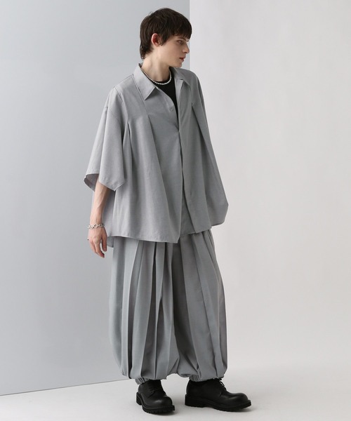 HARE（ハレ）の「【SET UP対応】YOSEポンチョプリーツシャツ(HARE)（シャツ/ブラウス・メンズ・グレー系その他/グレー/ブラック/レッド・FREE）」の7枚目の写真