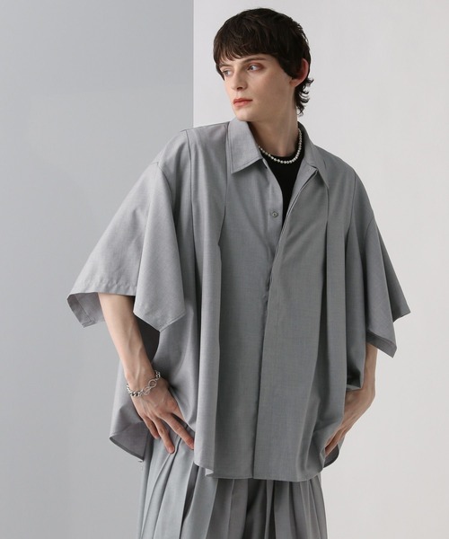 HARE（ハレ）の「【SET UP対応】YOSEポンチョプリーツシャツ(HARE)（シャツ/ブラウス・メンズ・グレー系その他/グレー/ブラック/レッド・FREE）」の10枚目の写真