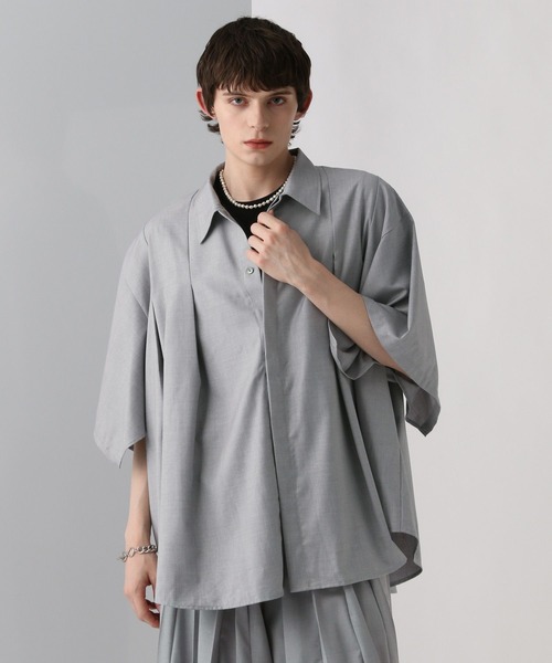 HARE（ハレ）の「【SET UP対応】YOSEポンチョプリーツシャツ(HARE)（シャツ/ブラウス・メンズ・グレー系その他/グレー/ブラック/レッド・FREE）」の11枚目の写真