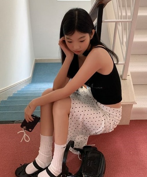 gossip！ロサンゼルス（ゴシップロサンゼルス）の「ヴィンテージ風 ドット柄ミディスカート Aライン 日常＆シンプル（スカート・レディース・ホワイト・S/M/L）」の9枚目の写真