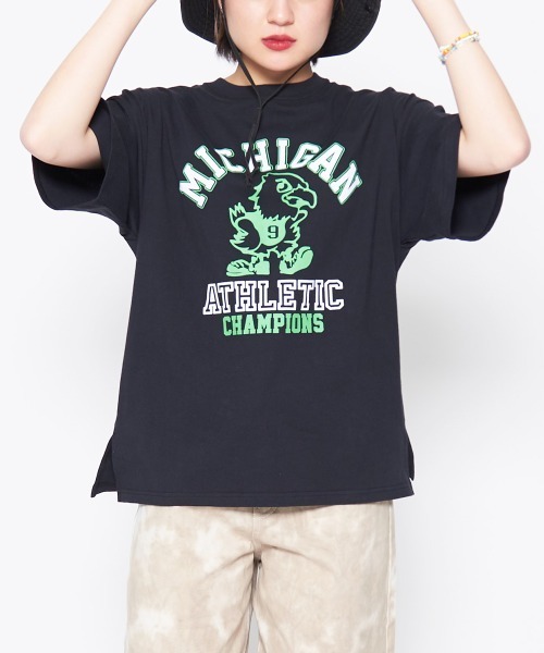 spiritoso(スピリトーゾ)の「【spiritoso】バードプリントカレッジTシャツ(CP)(Tシャツ/カットソー・レディース・ネイビー/ブラック・F)」の22枚目の写真