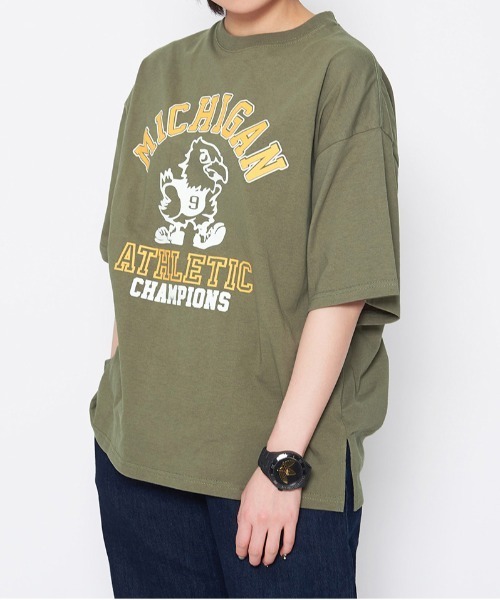 spiritoso(スピリトーゾ)の「【spiritoso】バードプリントカレッジTシャツ(CP)(Tシャツ/カットソー・レディース・ネイビー/ブラック・F)」の13枚目の写真