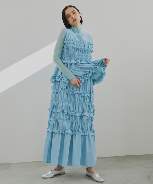 PERNA（ペルナ）の「ギャザーコクーンワンピース（ワンピース・レディース・ブルー/ブラック・MEDIUM/LARGE）」の10枚目の写真