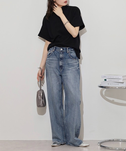 atONE(アットワン)の「ハイネック半袖カットソー(Tシャツ/カットソー・レディース・ネイビー/ブラック/グレイッシュベージュ/チャコールグレー/オフホワイト・M-L/LL~3L/4L~5L)」の9枚目の写真