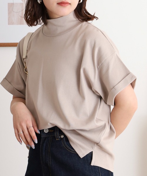 atONE(アットワン)の「ハイネック半袖カットソー(Tシャツ/カットソー・レディース・ネイビー/ブラック/グレイッシュベージュ/チャコールグレー/オフホワイト・M-L/LL~3L/4L~5L)」の18枚目の写真
