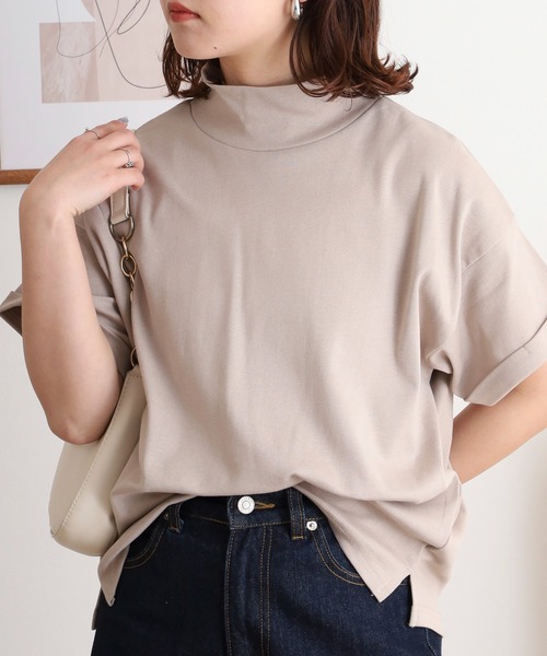 atONE(アットワン)の「ハイネック半袖カットソー(Tシャツ/カットソー・レディース・ネイビー/ブラック/グレイッシュベージュ/チャコールグレー/オフホワイト・M-L/LL~3L/4L~5L)」の19枚目の写真