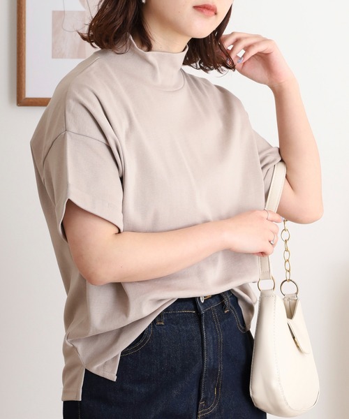 atONE(アットワン)の「ハイネック半袖カットソー(Tシャツ/カットソー・レディース・ネイビー/ブラック/グレイッシュベージュ/チャコールグレー/オフホワイト・M-L/LL~3L/4L~5L)」の20枚目の写真