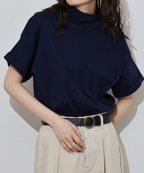 atONE(アットワン)の「ハイネック半袖カットソー(Tシャツ/カットソー・レディース・ネイビー/ブラック/グレイッシュベージュ/チャコールグレー/オフホワイト・M-L/LL~3L/4L~5L)」の22枚目の写真