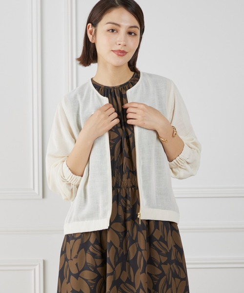INED - INED ノーカラーボアブルゾン セール】【WEB限定】リネンライクメッシュブルゾン（ブルゾン