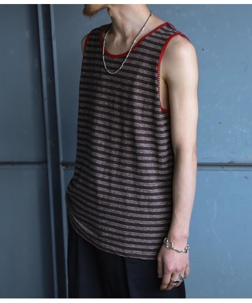 PORT BY ARK（ポートバイアーク）の「PORT BY ARK / ポートバイアーク：Border Tank Top：PO17-T002[COR]（タンクトップ・メンズ・ブラウン系その他/ブルー系その他・FREE）」の19枚目の写真