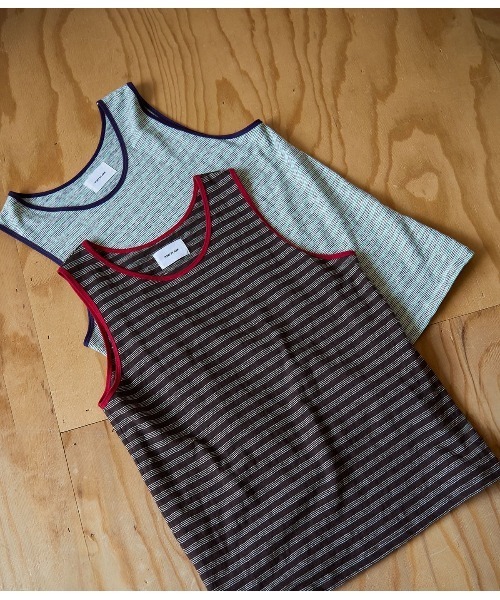 PORT BY ARK（ポートバイアーク）の「PORT BY ARK / ポートバイアーク：Border Tank Top：PO17-T002[COR]（タンクトップ・メンズ・ブラウン系その他/ブルー系その他・FREE）」の17枚目の写真