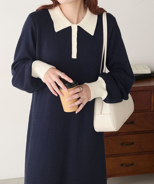 BONLECILL（ボンルシール）の「【至福のカヌレニット】アソートポロニットワンピース（ワンピース・レディース・チャコールグレー/ブラック/ネイビー・L/M）」の15枚目の写真