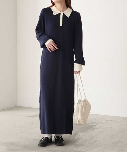 BONLECILL（ボンルシール）の「【至福のカヌレニット】アソートポロニットワンピース（ワンピース・レディース・チャコールグレー/ブラック/ネイビー・L/M）」の16枚目の写真