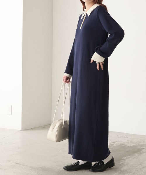 BONLECILL（ボンルシール）の「【至福のカヌレニット】アソートポロニットワンピース（ワンピース・レディース・チャコールグレー/ブラック/ネイビー・L/M）」の17枚目の写真