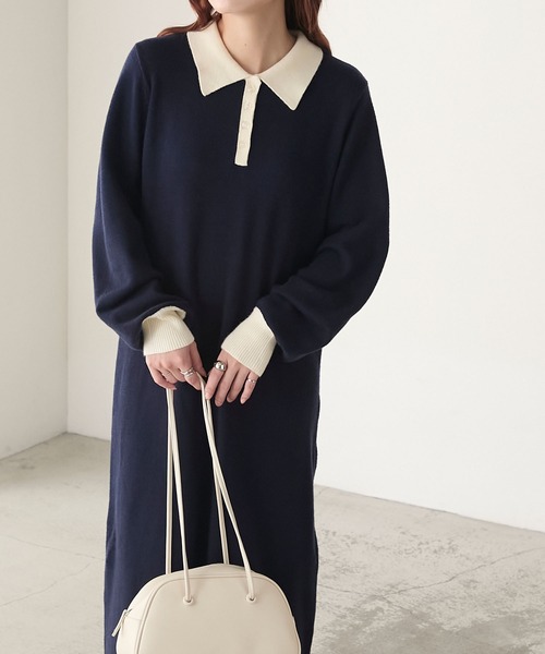 BONLECILL（ボンルシール）の「【至福のカヌレニット】アソートポロニットワンピース（ワンピース・レディース・チャコールグレー/ブラック/ネイビー・L/M）」の19枚目の写真